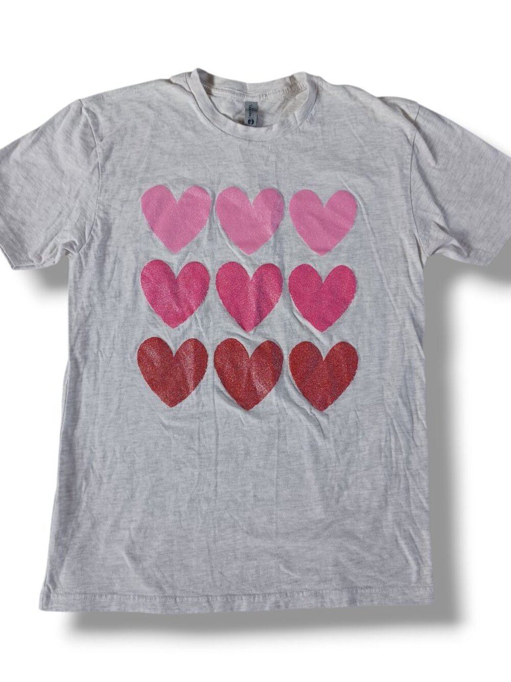 Glitter Hearts Womens Graphic Tee Shirt Top Short Sleeve Unisex Fit Size M